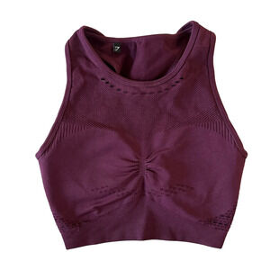 GYMSHARK BURGUNDY SPORTS BRA WITH PADDING AND CRISS CROSS BACK DETAIL